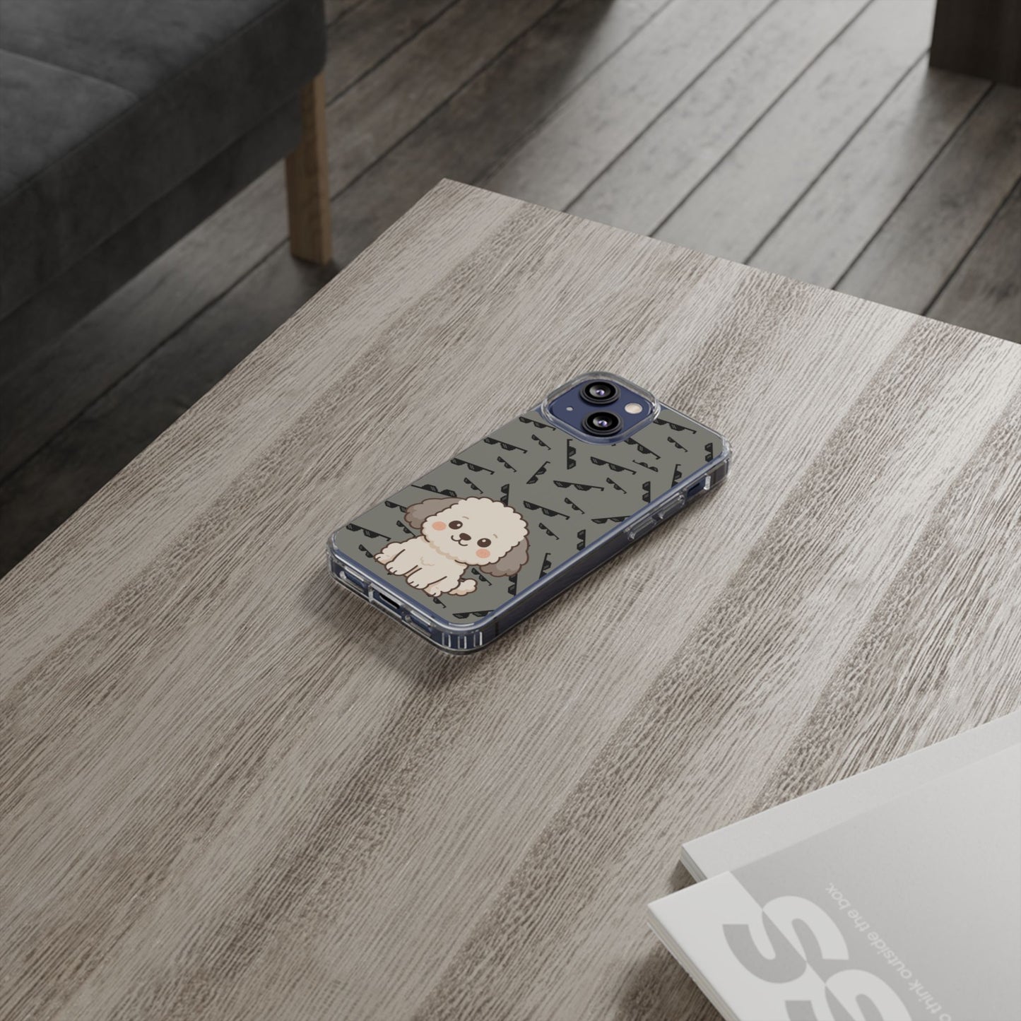 iPhone Case with Trendy Poodle and Sunglasses Pattern | Cute Kawaii Dog Design | Clear Protective Phone Cover