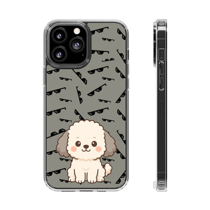 iPhone Case with Trendy Poodle and Sunglasses Pattern | Cute Kawaii Dog Design | Clear Protective Phone Cover