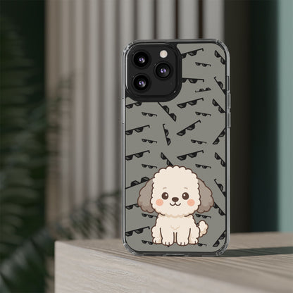 iPhone Case with Trendy Poodle and Sunglasses Pattern | Cute Kawaii Dog Design | Clear Protective Phone Cover