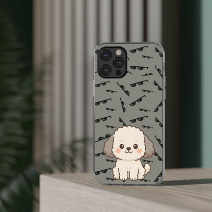 iPhone Case with Trendy Poodle and Sunglasses Pattern | Cute Kawaii Dog Design | Clear Protective Phone Cover