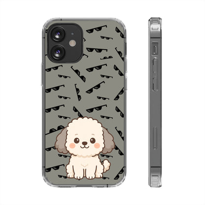iPhone Case with Trendy Poodle and Sunglasses Pattern | Cute Kawaii Dog Design | Clear Protective Phone Cover