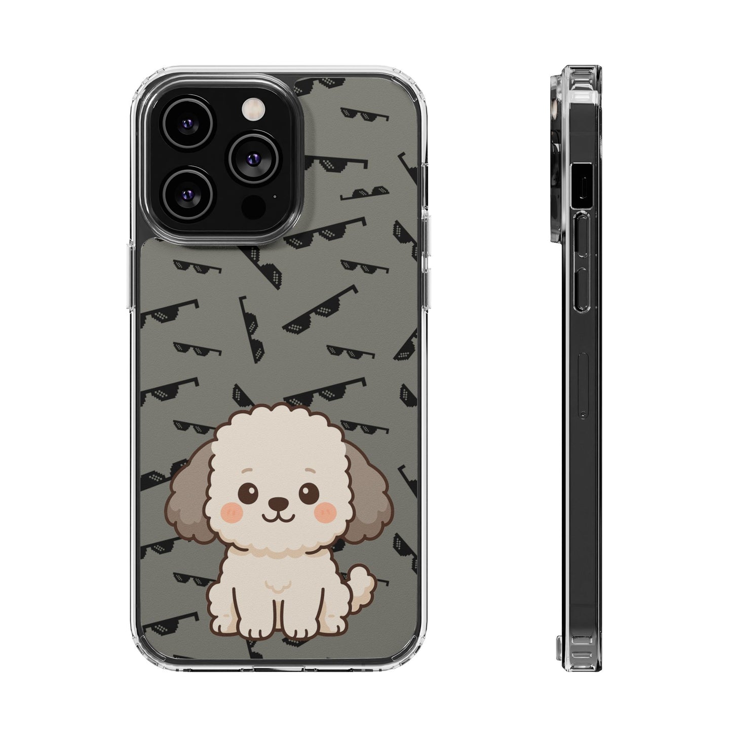 iPhone Case with Trendy Poodle and Sunglasses Pattern | Cute Kawaii Dog Design | Clear Protective Phone Cover