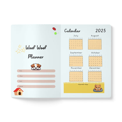 Woof Woof Dog Planner | Cute Softcover Journal with Calendars & Pet Pages | 100 - 200 Pages | Kawaii Puppy Organizer for Kids and Adults