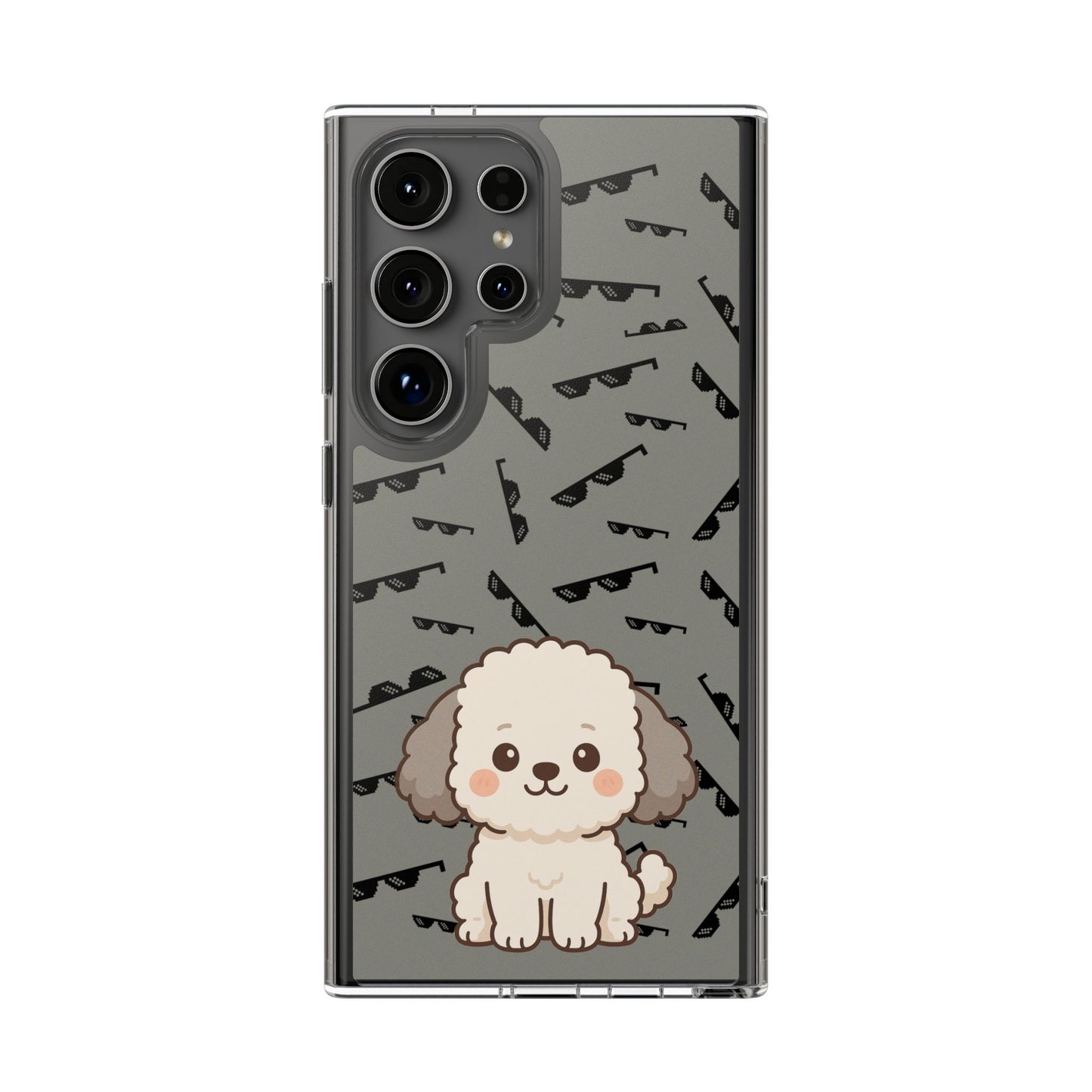 iPhone Case with Trendy Poodle and Sunglasses Pattern | Cute Kawaii Dog Design | Clear Protective Phone Cover