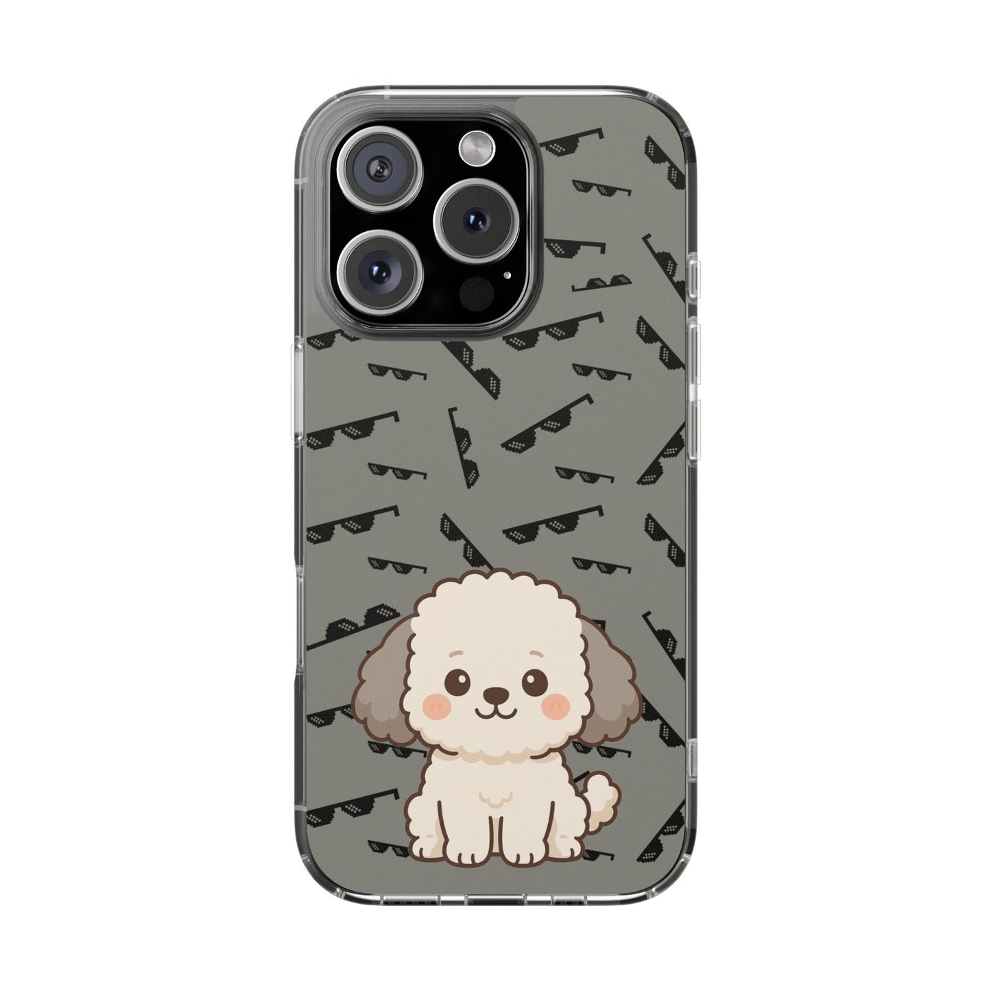 iPhone Case with Trendy Poodle and Sunglasses Pattern | Cute Kawaii Dog Design | Clear Protective Phone Cover