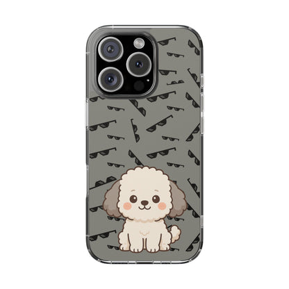 iPhone Case with Trendy Poodle and Sunglasses Pattern | Cute Kawaii Dog Design | Clear Protective Phone Cover