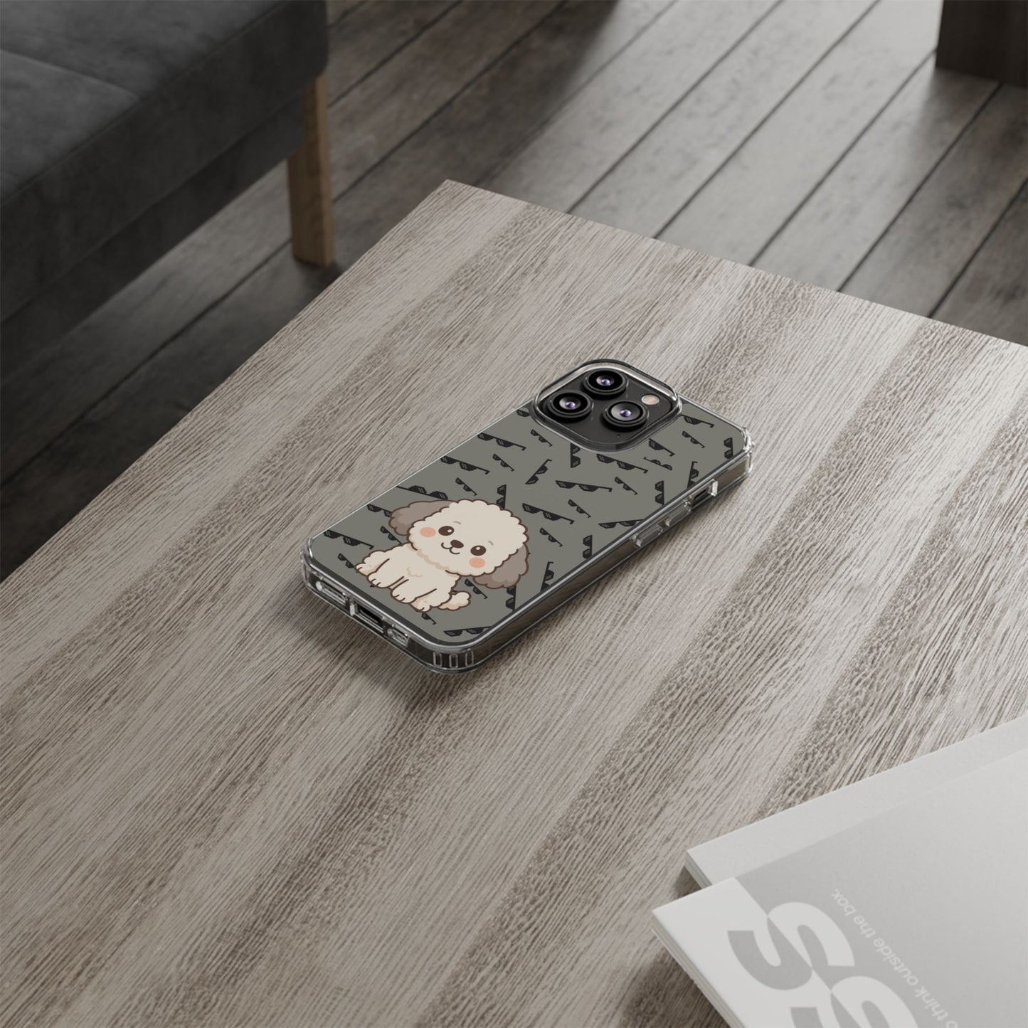 iPhone Case with Trendy Poodle and Sunglasses Pattern | Cute Kawaii Dog Design | Clear Protective Phone Cover