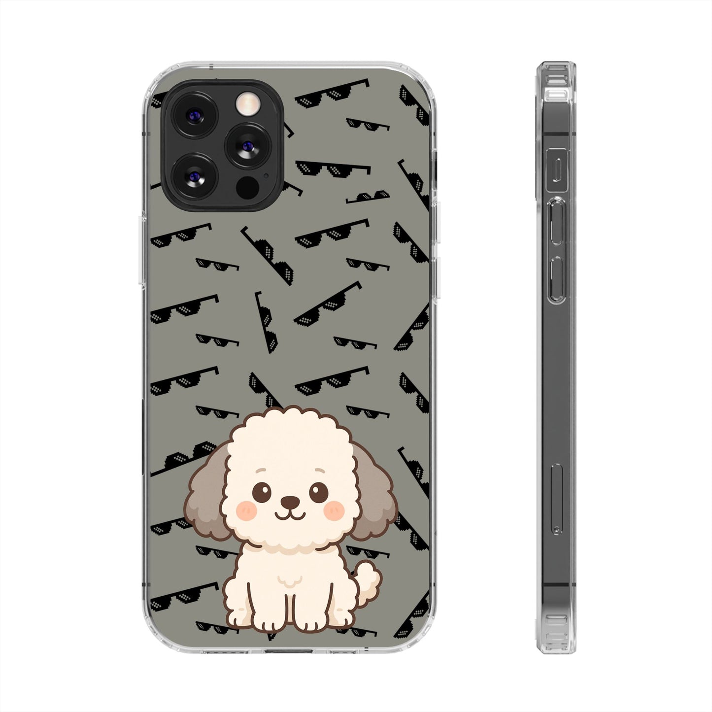 iPhone Case with Trendy Poodle and Sunglasses Pattern | Cute Kawaii Dog Design | Clear Protective Phone Cover