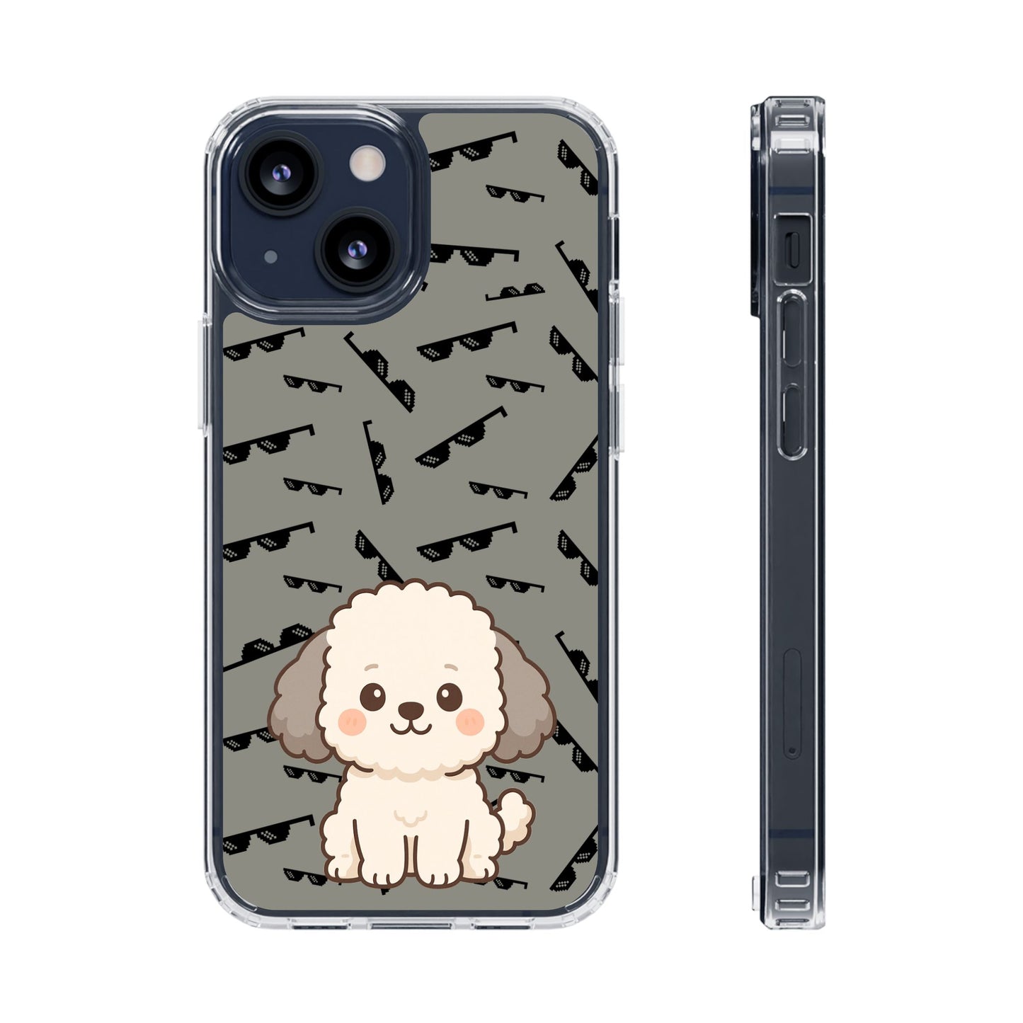 iPhone Case with Trendy Poodle and Sunglasses Pattern | Cute Kawaii Dog Design | Clear Protective Phone Cover