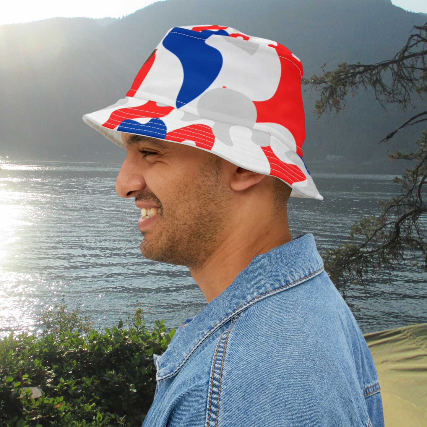 Bucket Hat | Patriotic Red White & Blue Camo with Eagle | Trendy Summer and Festival Style