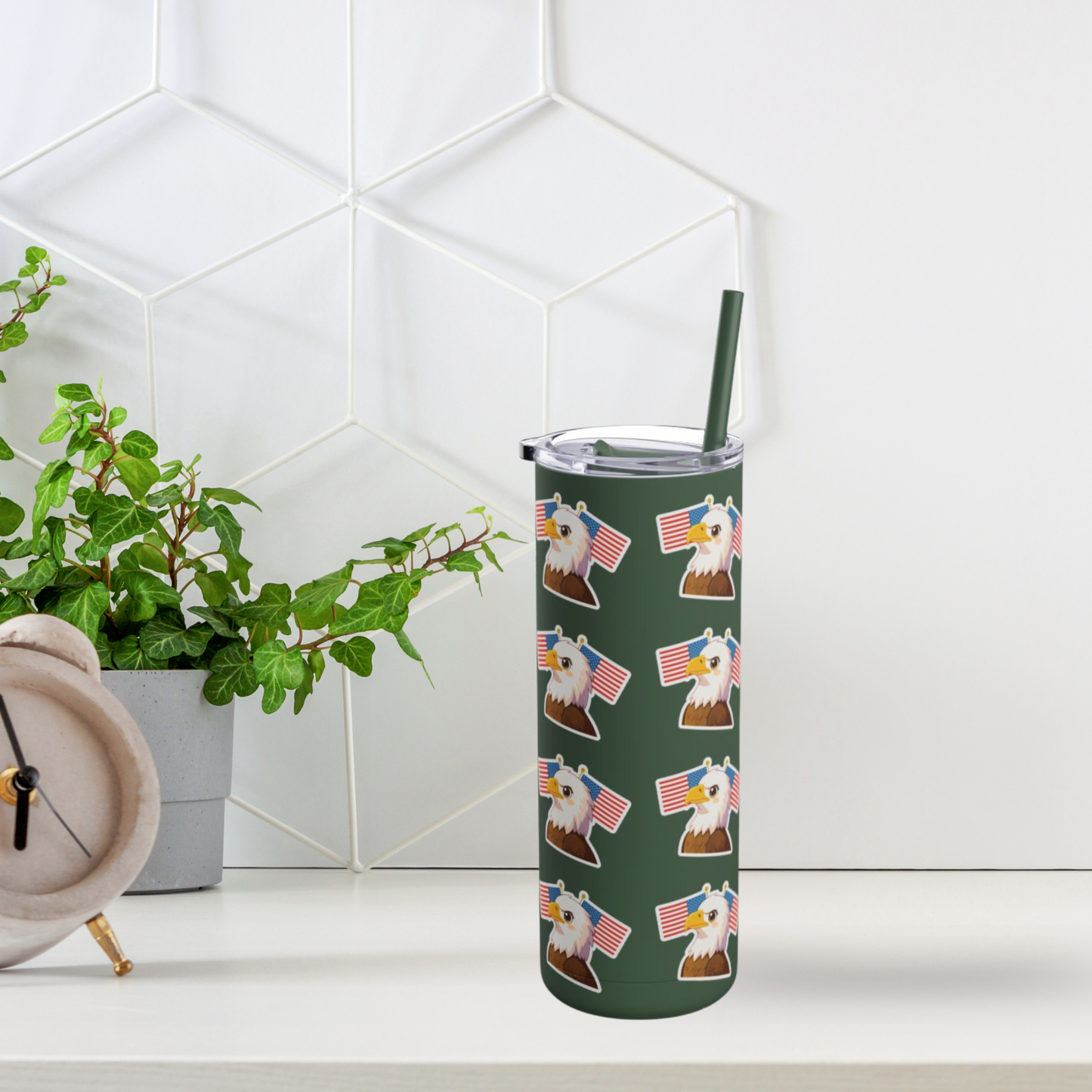Skinny Tumbler | Eagle and Flag Design | Patriotic 20oz Travel Mug for Summer and Gifting