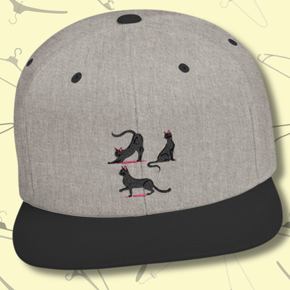 Snapback Hat Stretchy Black Cat Design – Fun Feline Print – Adjustable Cap – Gift for Cat Lovers – Everyday Streetwear