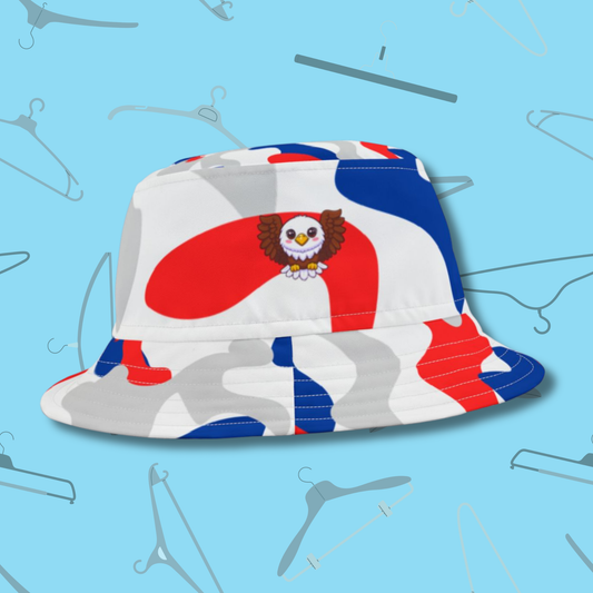 Bucket Hat | Patriotic Red White & Blue Camo with Eagle | Trendy Summer and Festival Style