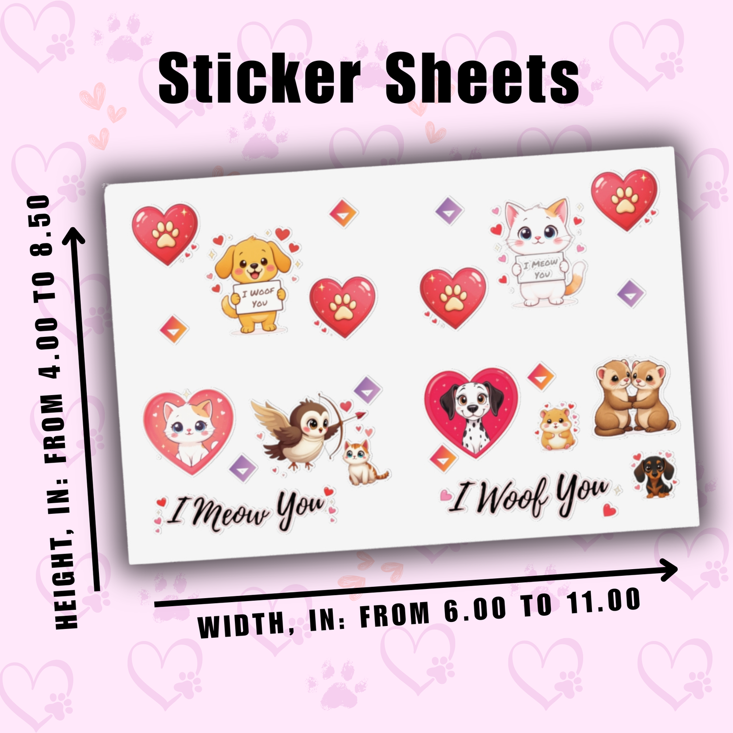 Custom Pet Love Sticker Sheet - Personalized Dog & Cat Stickers - Cute Valentine Vinyl Stickers for Gifts