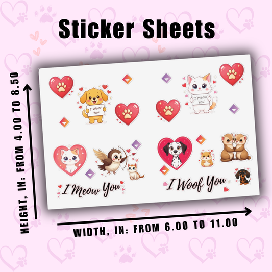 Custom Pet Love Sticker Sheet - Personalized Dog & Cat Stickers - Cute Valentine Vinyl Stickers for Gifts