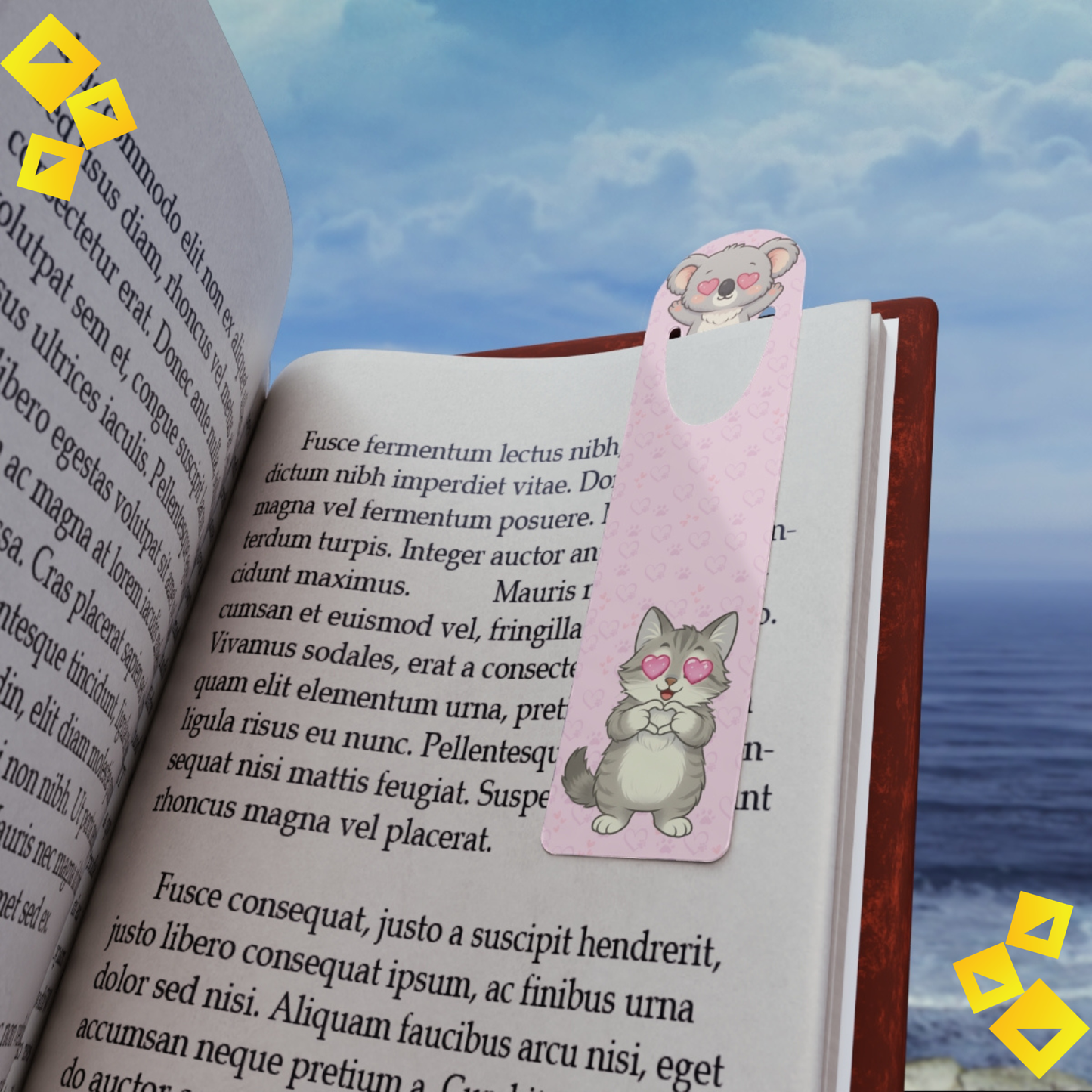 Bookmark - Cute Koala & Cat Heart Eyes - Pastel Animal Bookmark for Book Lovers - Sweet Reader Gift for Cozy Reading Time