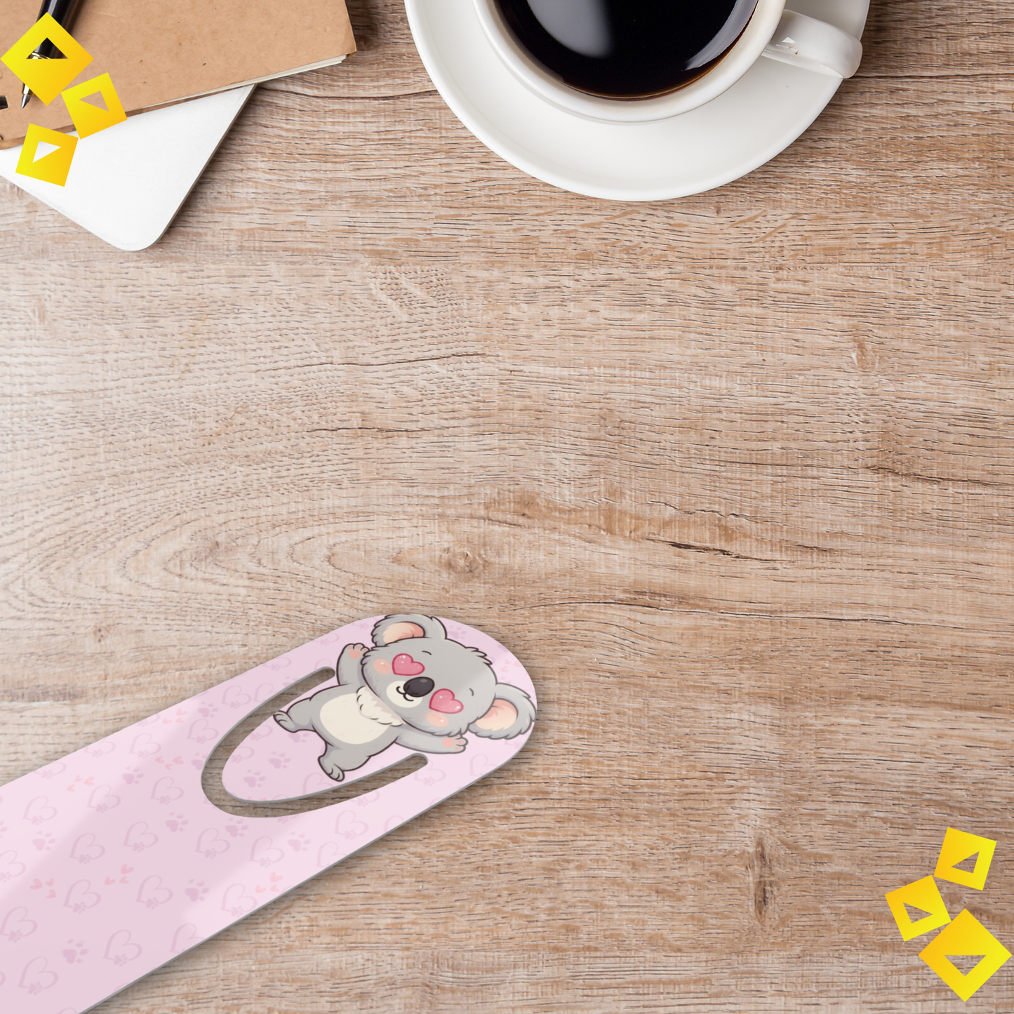 Bookmark - Cute Koala & Cat Heart Eyes - Pastel Animal Bookmark for Book Lovers - Sweet Reader Gift for Cozy Reading Time