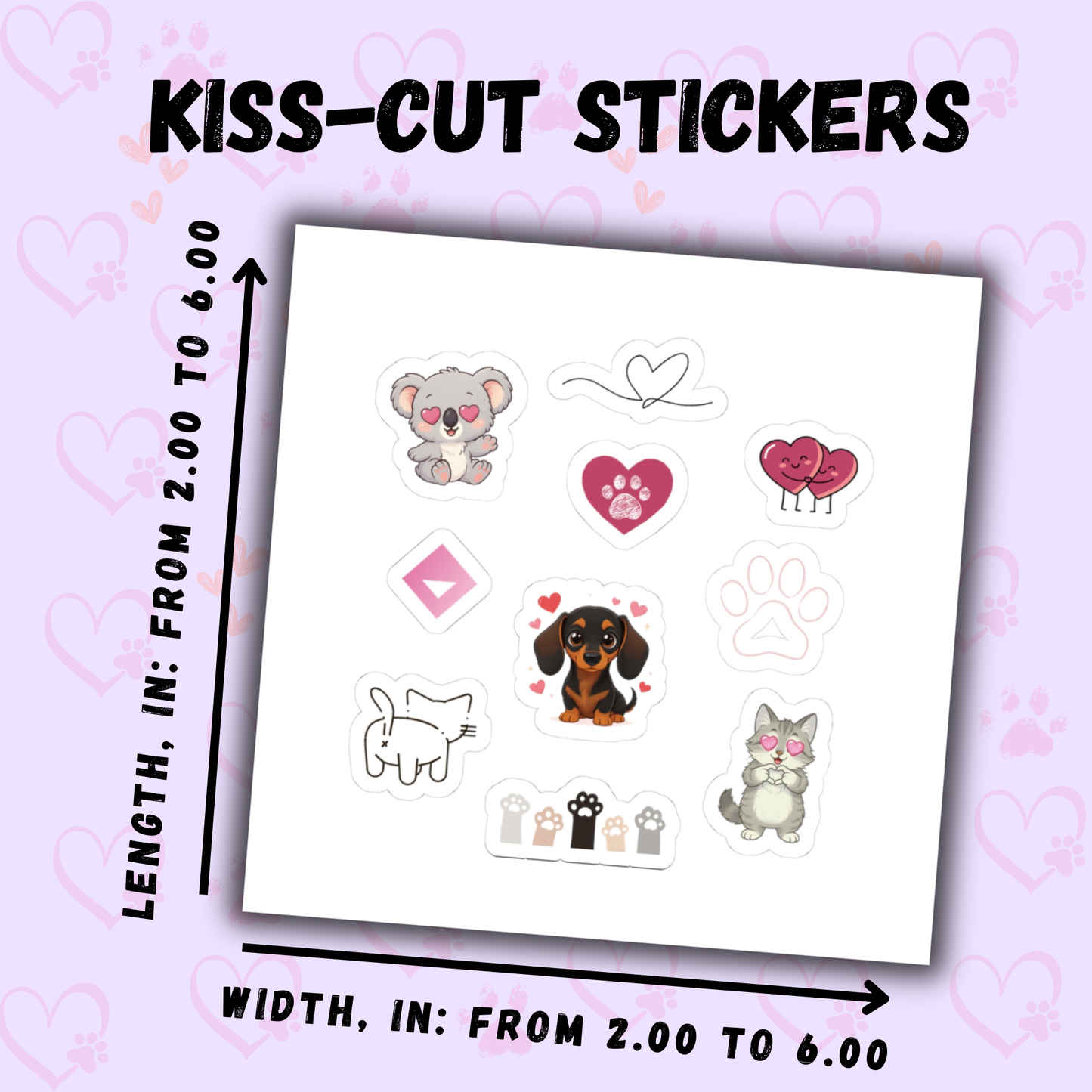Kiss-Cut Stickers - Cute Animal Love Stickers - Koala Dog Cat Heart Stickers - Pastel Vinyl Stickers for Journals, Laptops & Gifts