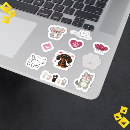 Kiss-Cut Stickers - Cute Animal Love Stickers - Koala Dog Cat Heart Stickers - Pastel Vinyl Stickers for Journals, Laptops & Gifts
