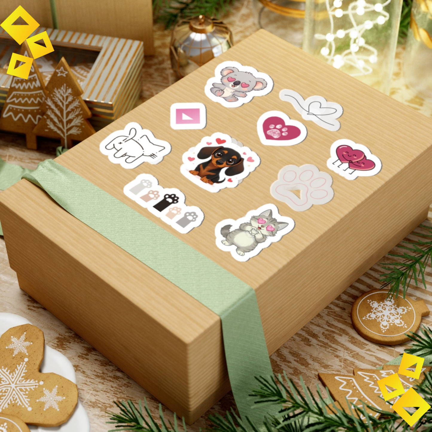 Kiss-Cut Stickers - Cute Animal Love Stickers - Koala Dog Cat Heart Stickers - Pastel Vinyl Stickers for Journals, Laptops & Gifts