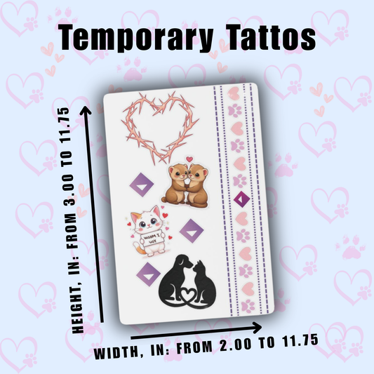 Temporary Tattoos - Cute Animal Love Tattoos - Bear Cat Dog Heart Designs - Sweet Paw Print Tattoos for Animal Lovers