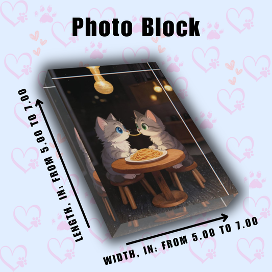 Photo Block - Romantic Cat Wall Art - Cute Kittens Sharing Spaghetti - Acrylic Photo Block for Cat Lovers & Cozy Home Decor