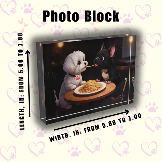 Photo Block - Romantic Dog Wall Art - Dogs Sharing Spaghetti - Acrylic Photo Block for Dog Lovers & Cozy Home Decor