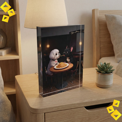 Photo Block - Romantic Dog Wall Art - Dogs Sharing Spaghetti - Acrylic Photo Block for Dog Lovers & Cozy Home Decor