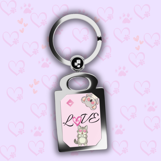 Photo Keyring - Cute Love Animal Keychain - Koala & Cat Heart Eyes - Personalized Style Keyring Gift for Animal Lovers
