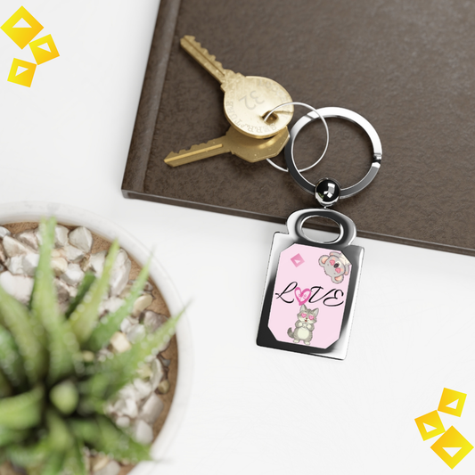 Photo Keyring - Cute Love Animal Keychain - Koala & Cat Heart Eyes - Personalized Style Keyring Gift for Animal Lovers