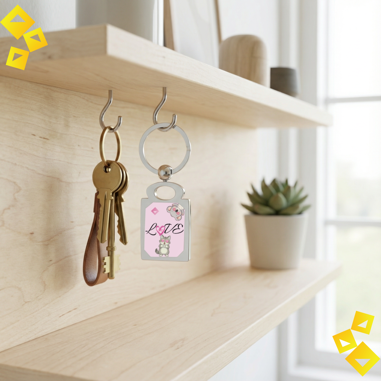 Photo Keyring - Cute Love Animal Keychain - Koala & Cat Heart Eyes - Personalized Style Keyring Gift for Animal Lovers