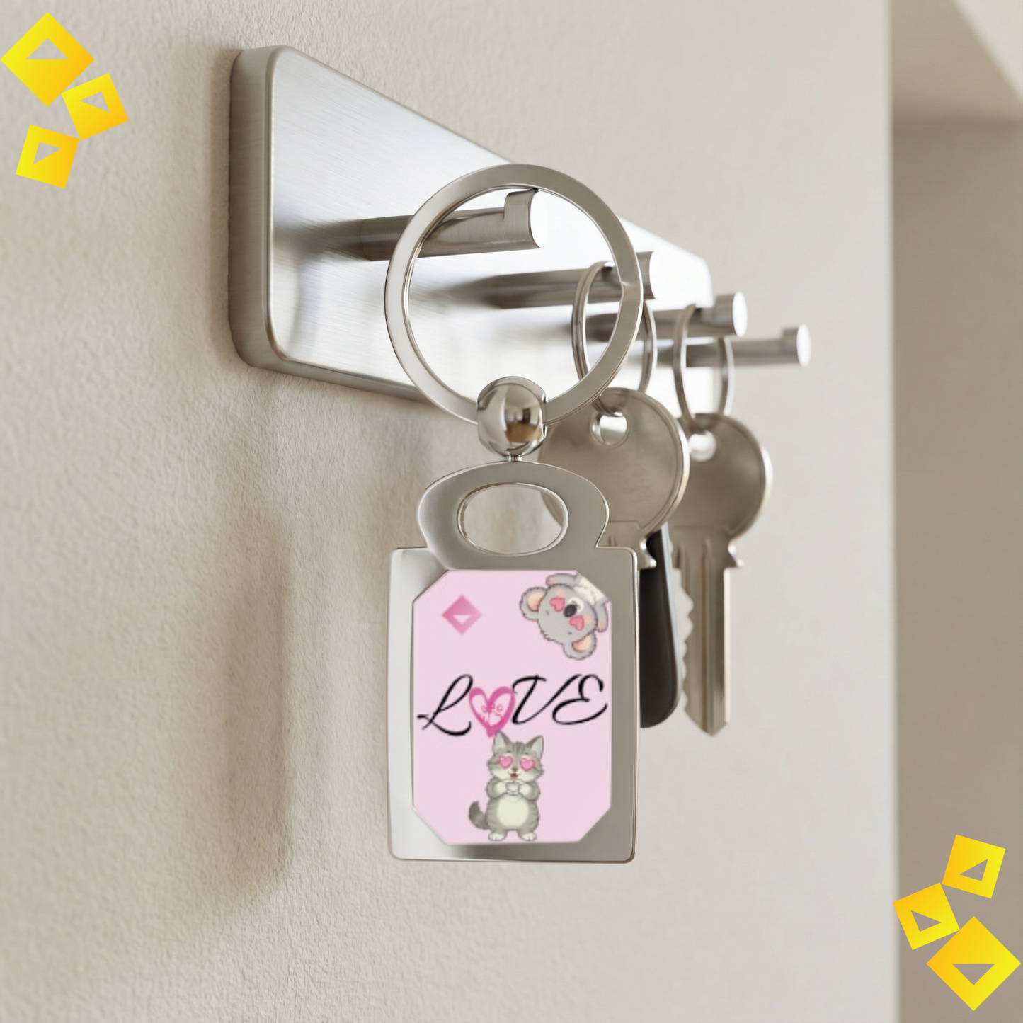 Photo Keyring - Cute Love Animal Keychain - Koala & Cat Heart Eyes - Personalized Style Keyring Gift for Animal Lovers