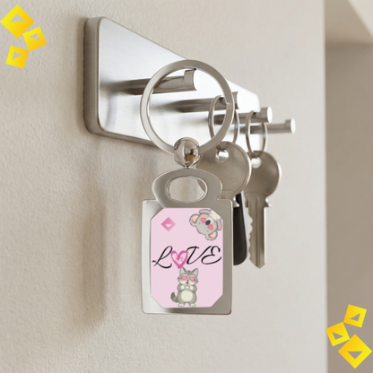 Photo Keyring - Cute Love Animal Keychain - Koala & Cat Heart Eyes - Personalized Style Keyring Gift for Animal Lovers