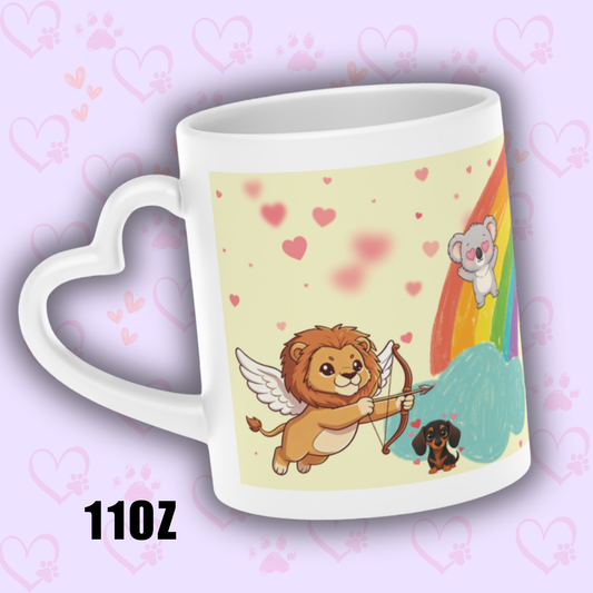 Heart Handle Mug - Personalized Coffee Cup - Cute Love Mug for Couples, Pet Lovers or Custom Gift Idea