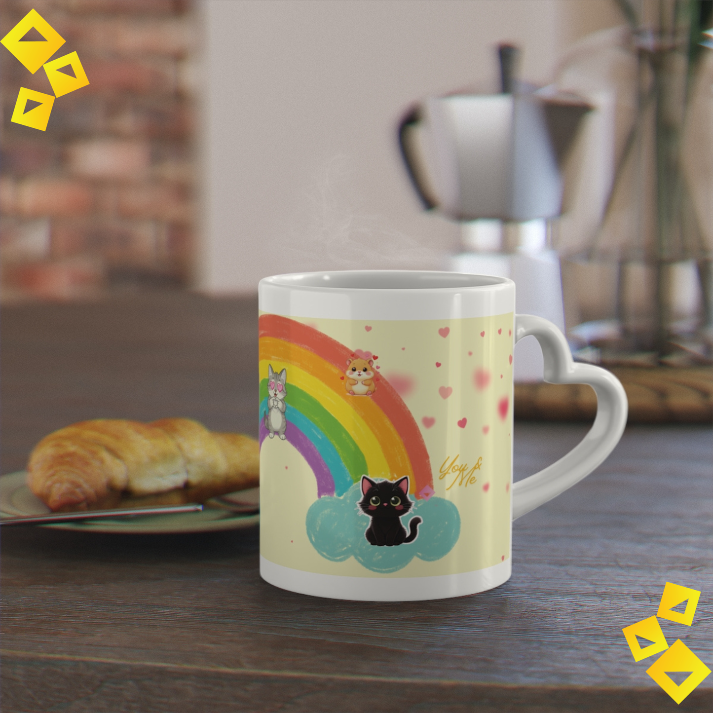 Heart Handle Mug - Personalized Coffee Cup - Cute Love Mug for Couples, Pet Lovers or Custom Gift Idea