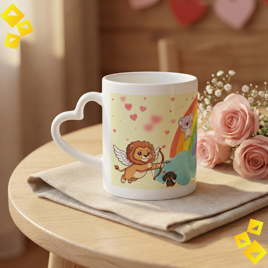 Heart Handle Mug - Personalized Coffee Cup - Cute Love Mug for Couples, Pet Lovers or Custom Gift Idea