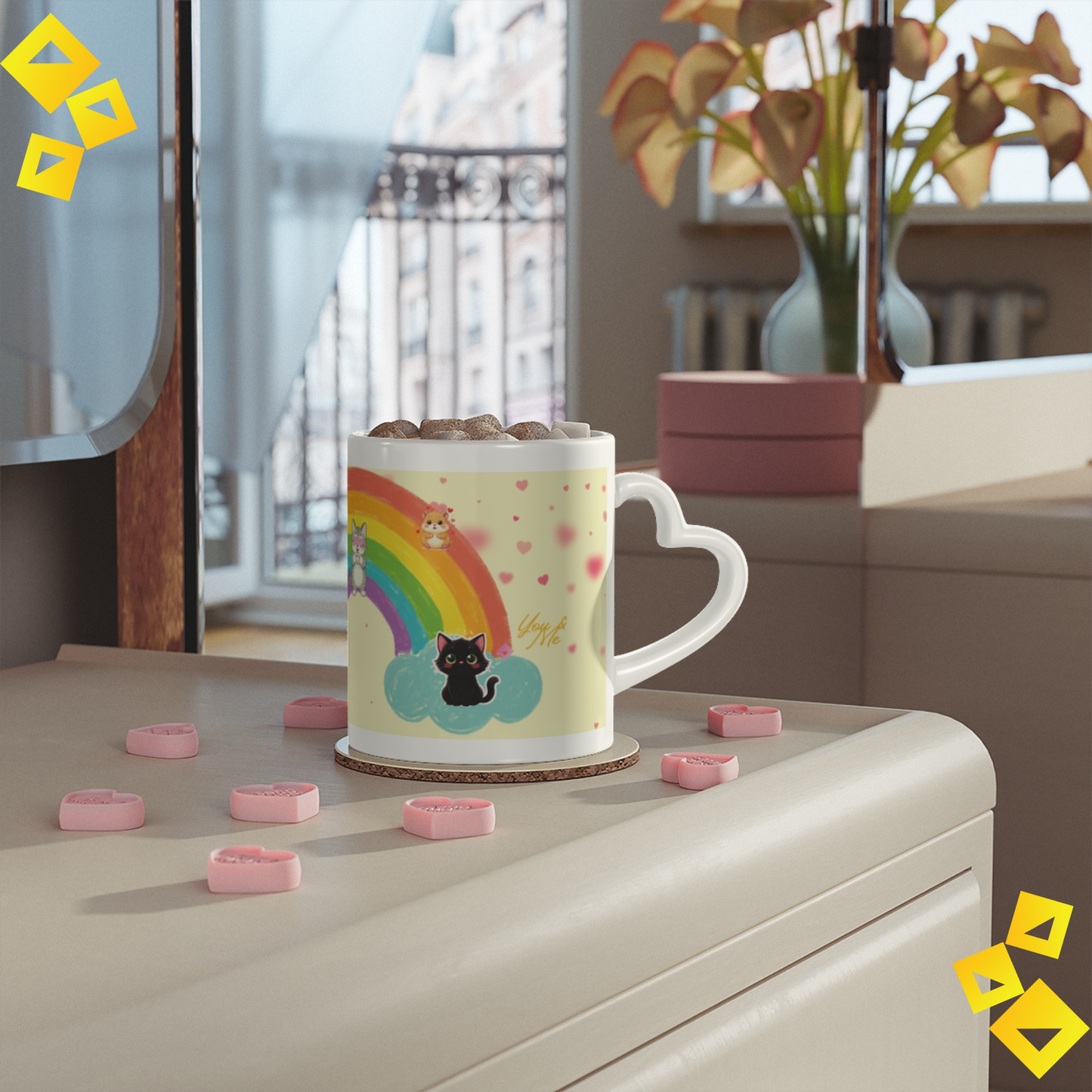 Heart Handle Mug - Personalized Coffee Cup - Cute Love Mug for Couples, Pet Lovers or Custom Gift Idea