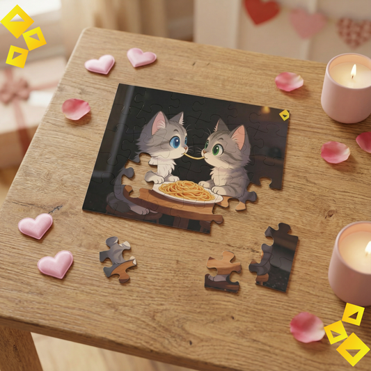 Jigsaw Puzzle with Tin - Cute Cat Love Puzzle - Romantic Kitten Art - Pet Lover Gift - Cozy Animal Puzzle 30 to 2000 Pieces
