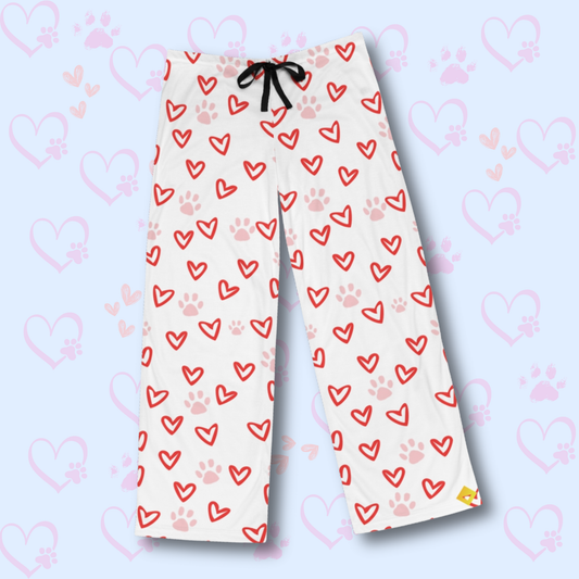 Men Pajama Pants - Pet Lover Valentine Pajamas - Heart and Paw Print Sleep Pants - Cozy Dog Love Loungewear