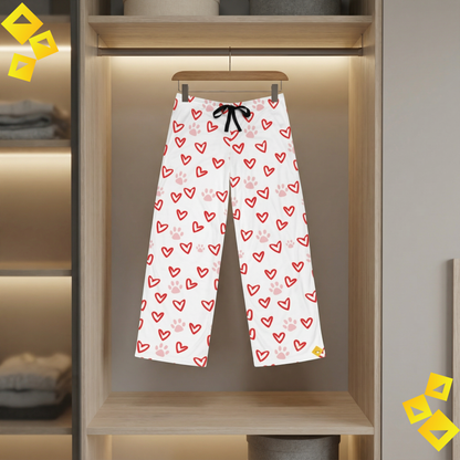 Men Pajama Pants - Pet Lover Valentine Pajamas - Heart and Paw Print Sleep Pants - Cozy Dog Love Loungewear
