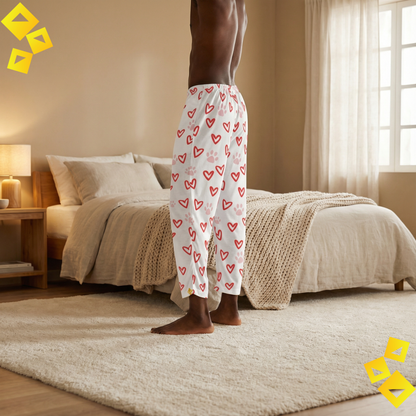 Men Pajama Pants - Pet Lover Valentine Pajamas - Heart and Paw Print Sleep Pants - Cozy Dog Love Loungewear