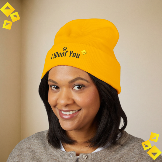 Cuffed Beanie - I Woof You Embroidered Hat - Pet Lover Winter Beanie - Dog Love Gift - Cozy Valentine Beanie
