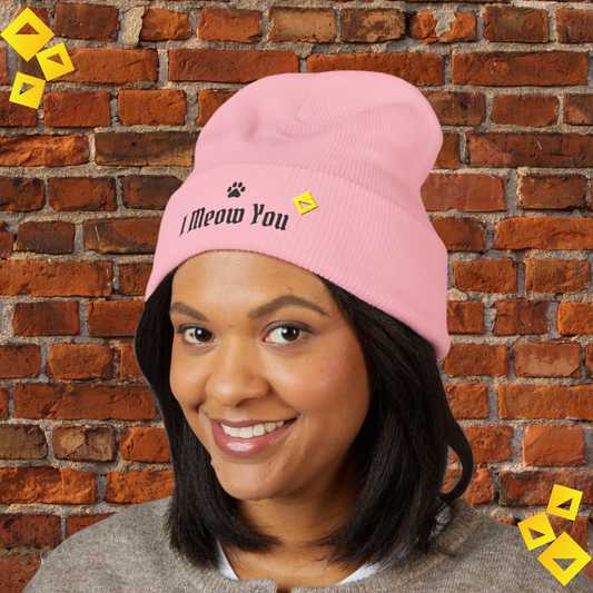 Pom Pom Knit Beanie - I Meow You Cat Hat - Cute Embroidered Winter Beanie for Cat Lovers & Pet Parents