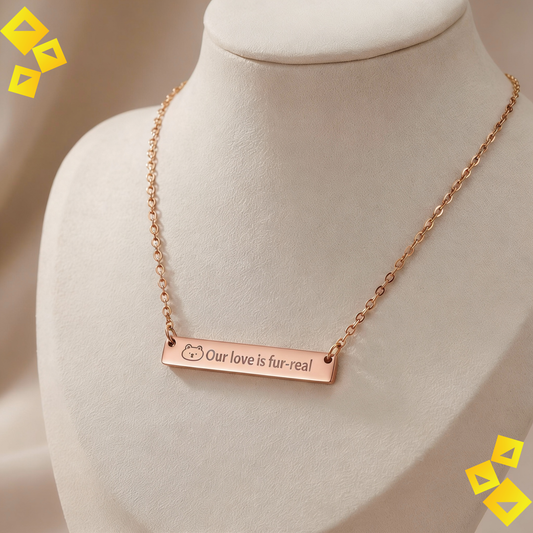 Horizontal Bar Necklace - Our Love Is Fur-Real - Cute Pet Lover Necklace - Engraved Jewelry Gift for Animal Lovers
