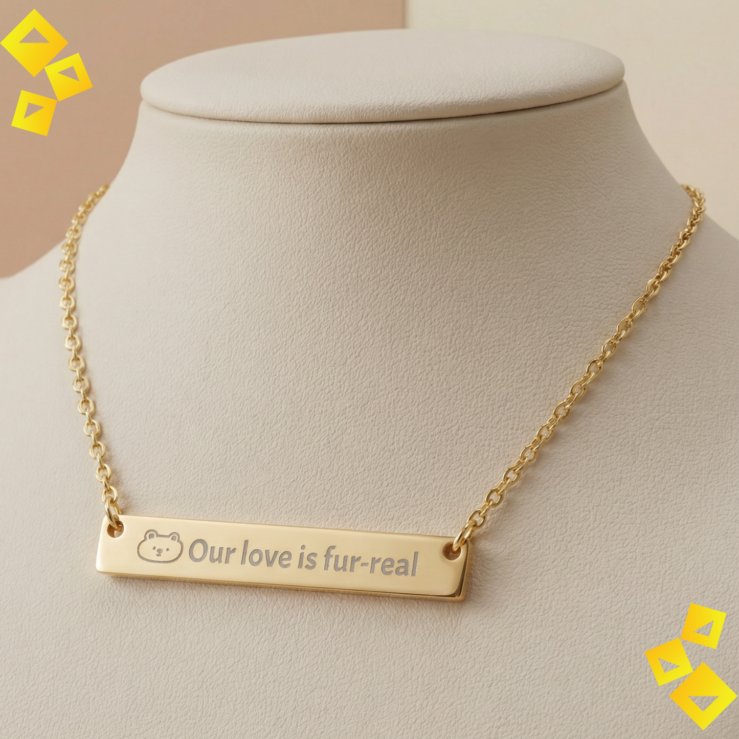 Horizontal Bar Necklace - Our Love Is Fur-Real - Cute Pet Lover Necklace - Engraved Jewelry Gift for Animal Lovers