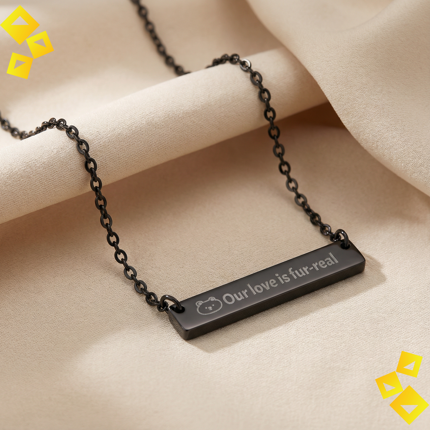 Horizontal Bar Necklace - Our Love Is Fur-Real - Cute Pet Lover Necklace - Engraved Jewelry Gift for Animal Lovers