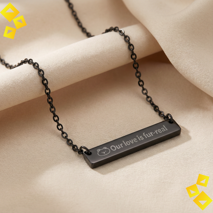 Horizontal Bar Necklace - Our Love Is Fur-Real - Cute Pet Lover Necklace - Engraved Jewelry Gift for Animal Lovers