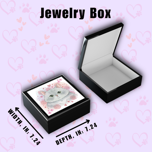 Jewelry Box - Cat Lover Trinket Box - Cute Gray Cat Design - Pet Lover Gift for Rings, Necklaces & Keepsakes