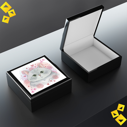 Jewelry Box - Cat Lover Trinket Box - Cute Gray Cat Design - Pet Lover Gift for Rings, Necklaces & Keepsakes