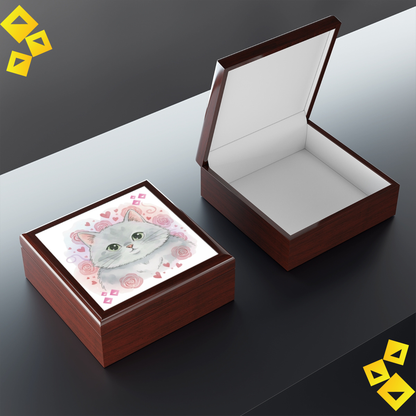 Jewelry Box - Cat Lover Trinket Box - Cute Gray Cat Design - Pet Lover Gift for Rings, Necklaces & Keepsakes